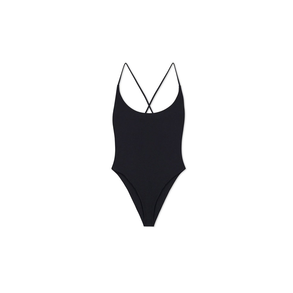 Dos Gardenias Veronica One Piece Swimsuit Black Adjust Cross Back NWOT $154 XS